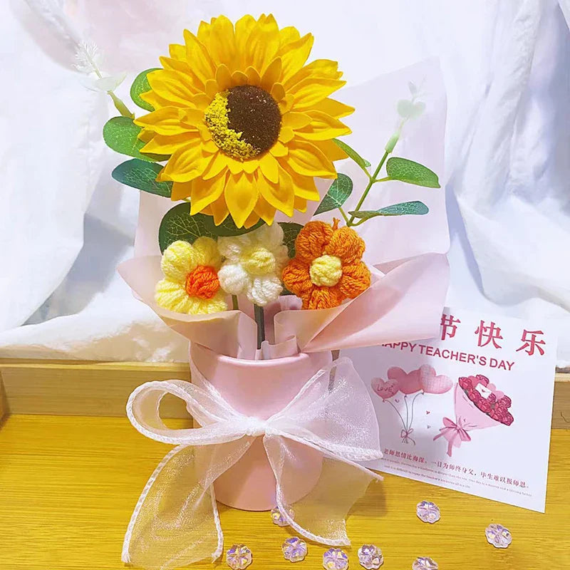 Ramo de flores de ganchillo vintage con flores de rosa