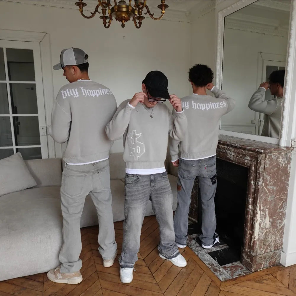 Y2K Gray Knitted Boxy Sweater