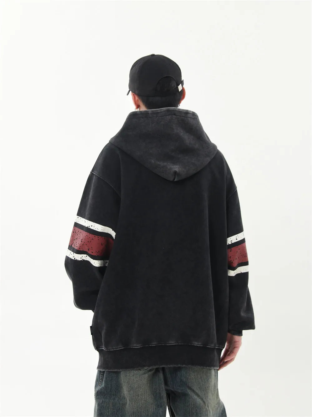 Retro Distressed Print Hooded Sweatshirt