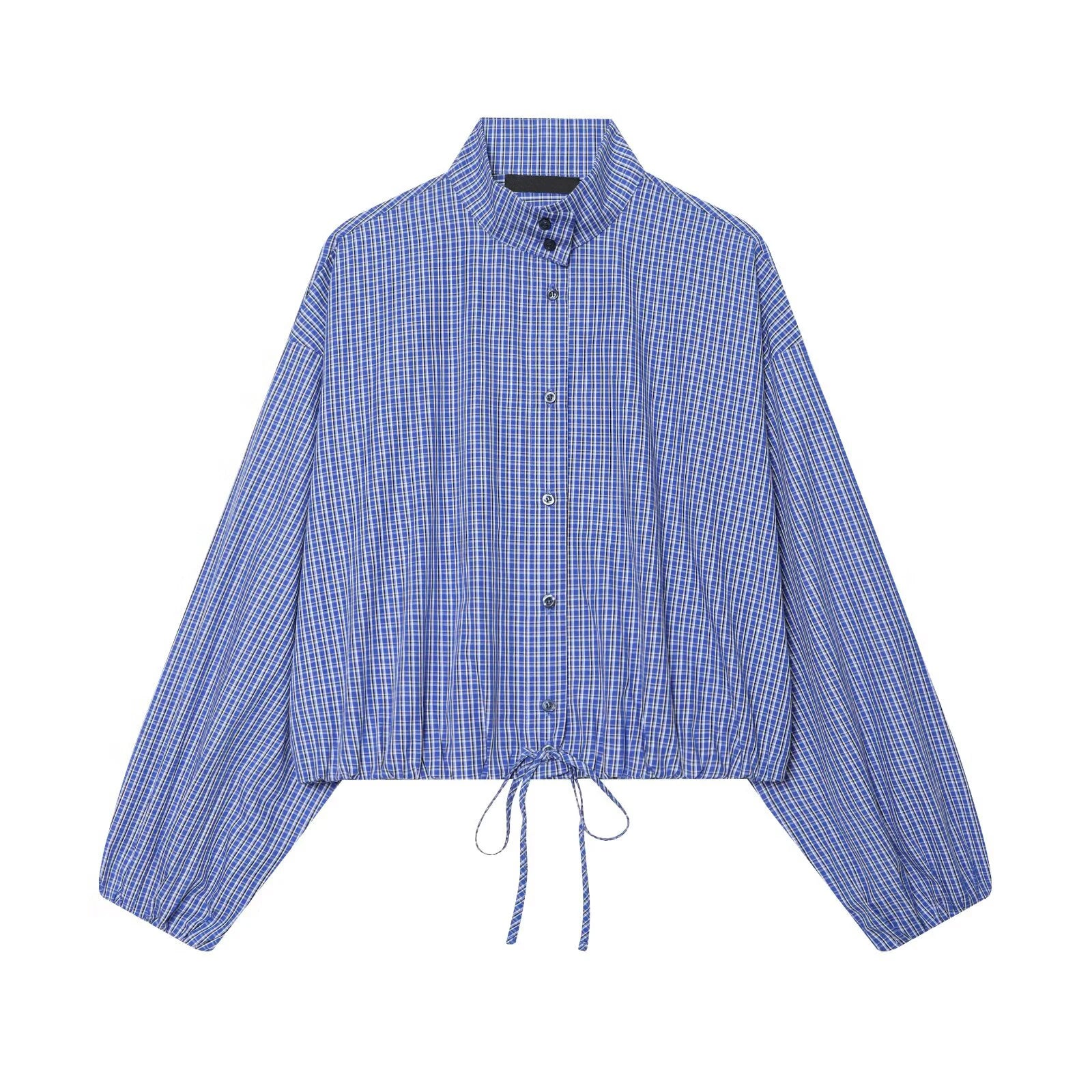 Spring Short Plaid Blue Shirt