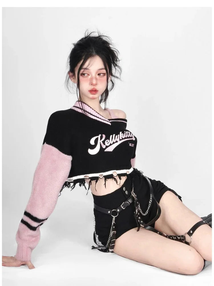 Off Shoulder Patchwork Sweater