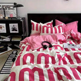 Korean Pink Letter Bedding Set