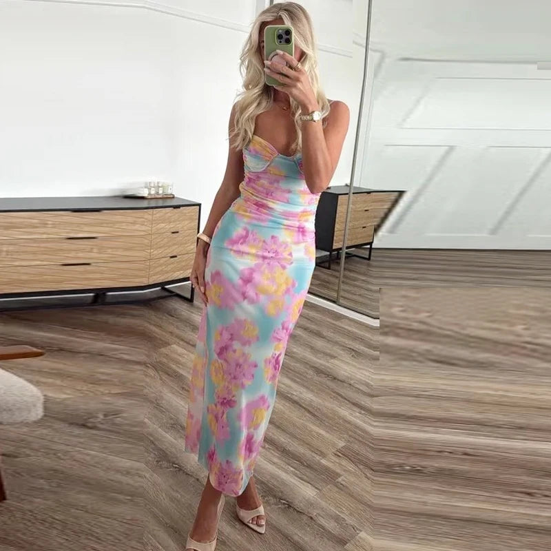 Mesh Floral Party Maxi Dress