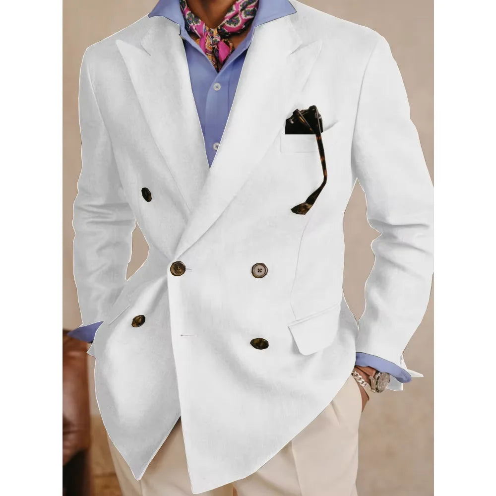 Vintage Cotton Linen Blazer Double Breasted