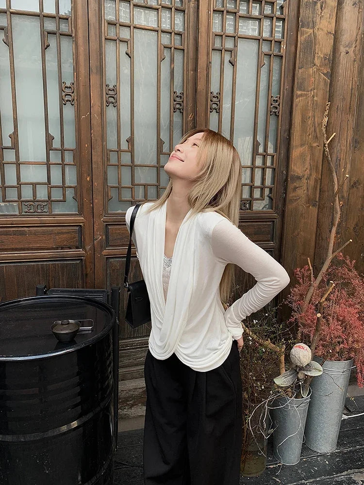 Korean Patchwork Lace Long Sleeve Blouse
