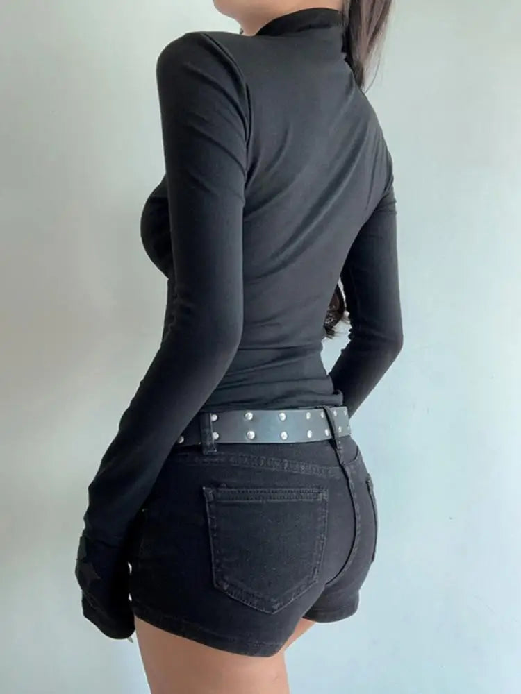 Black Gothic Cross Long Sleeve Slim Top