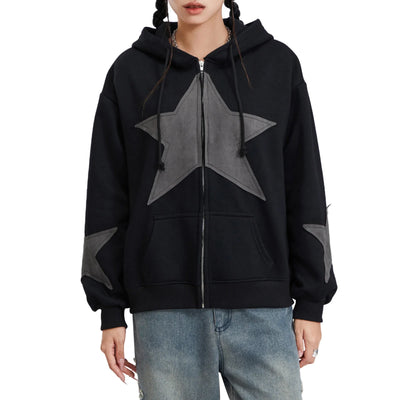 Y2K Star Patch Zip-Up Hoodie