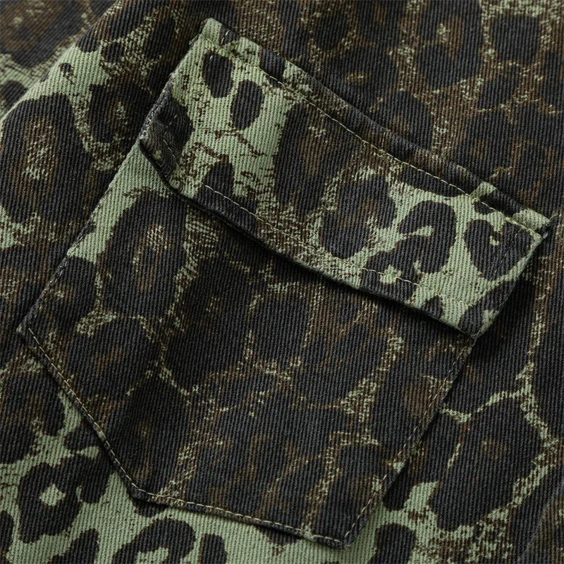 Leopard Green Denim Jacket