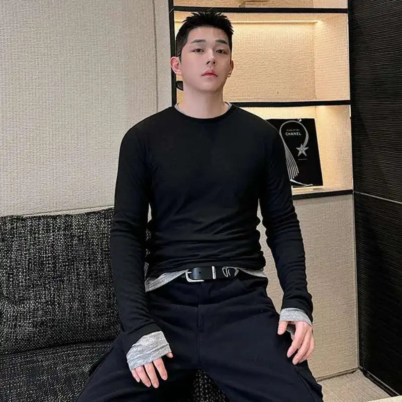 Contrast Color Patchwork O-Neck T-Shirt
