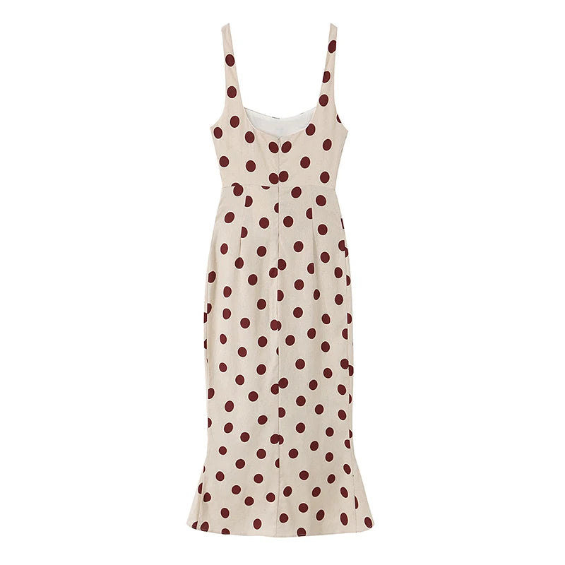Retro Polka Dot Spaghetti Strap Long Dresses