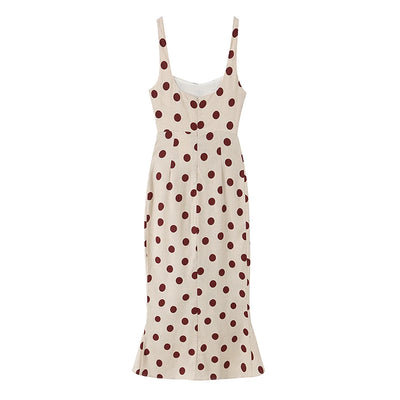 Retro Polka Dot Spaghetti Strap Long Dresses