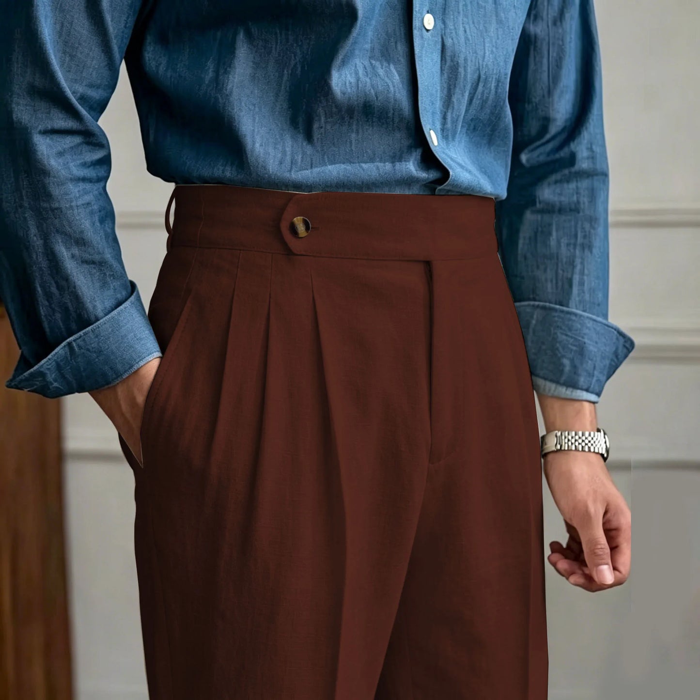 Classic Italian Naples Style Linen Men Pants