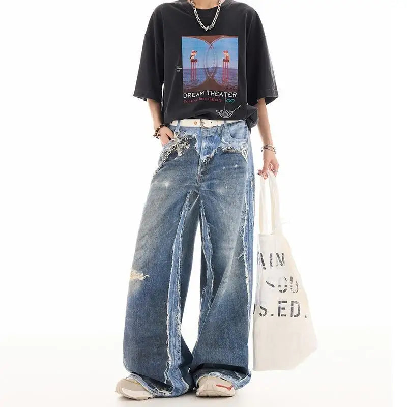 Y2K Layered Pattern Baggy Jans