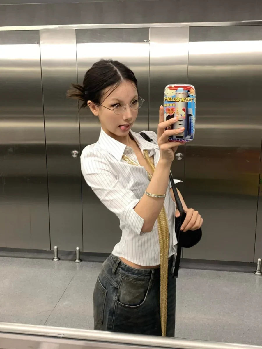 Corporate Girlie Striped Korean Shirt