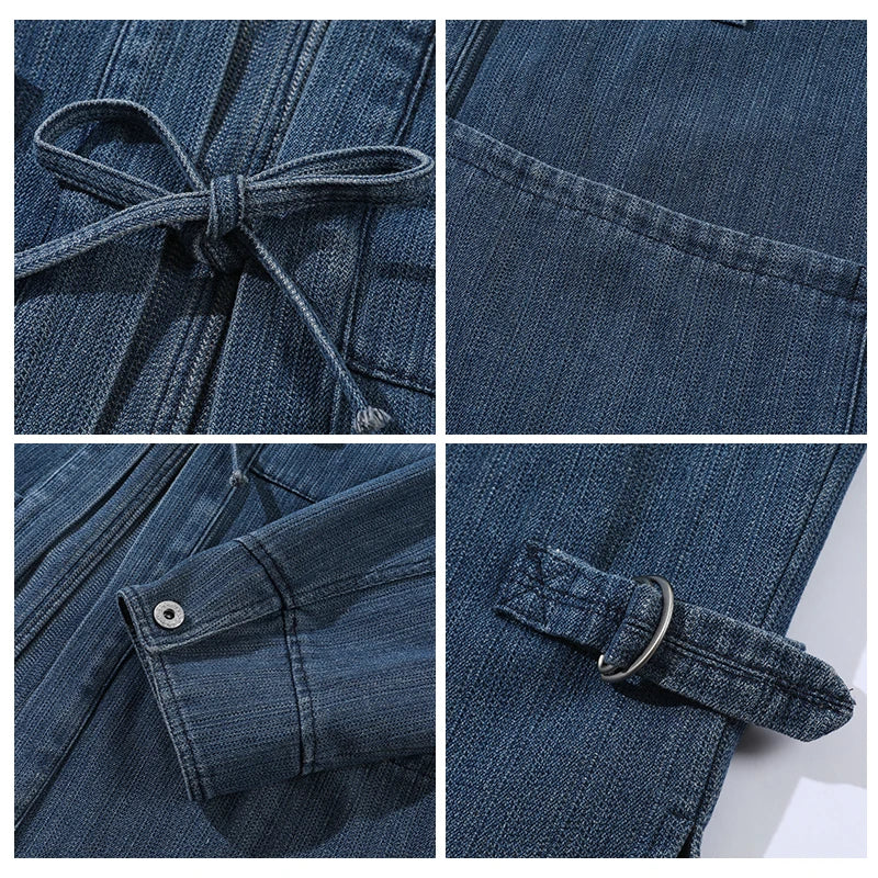 Drawstring Vintage Loose Fit Denim Kimono
