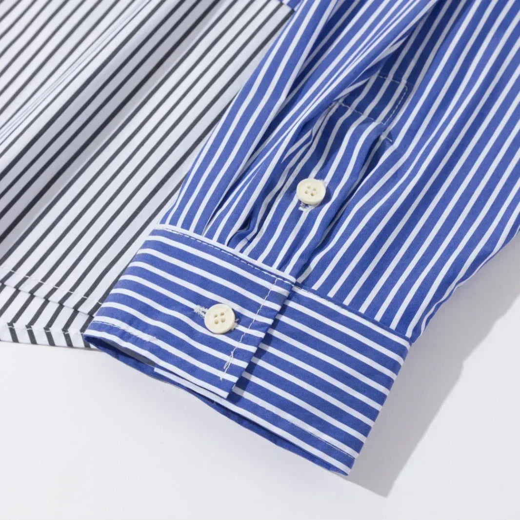 Loose Stripe Splice Long Sleeve Shirt