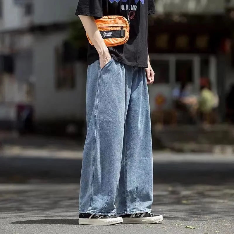 Pantalones de mezclilla de pierna ancha de corte holgado