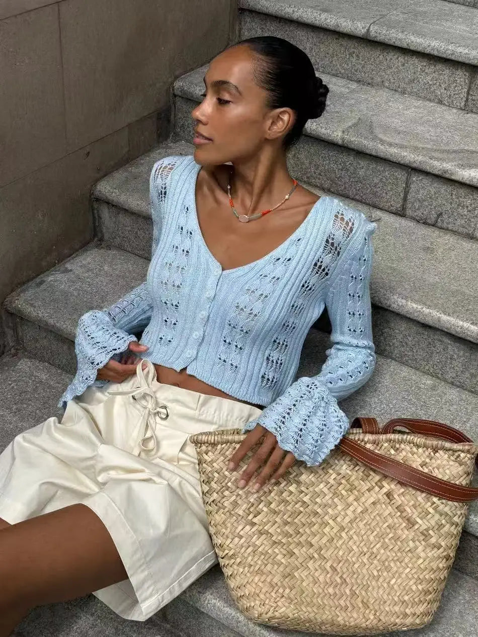 Y2K Hollow Knitted Long Sleeve Cardigan