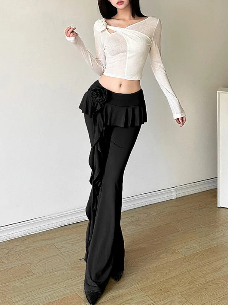 Ruffled Flower Straight Leg Pants