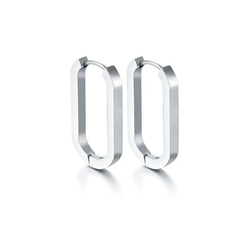 Steel Buckle Oval Earrings