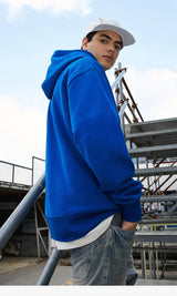 Blue Solid Color Autumn Hoodie