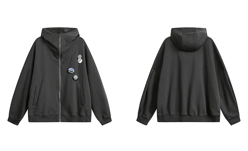 New Round Neck Zip-Up Hoodie Sweatshirt