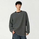 Korean Spring Striped Round Collar Casual T-Shirt