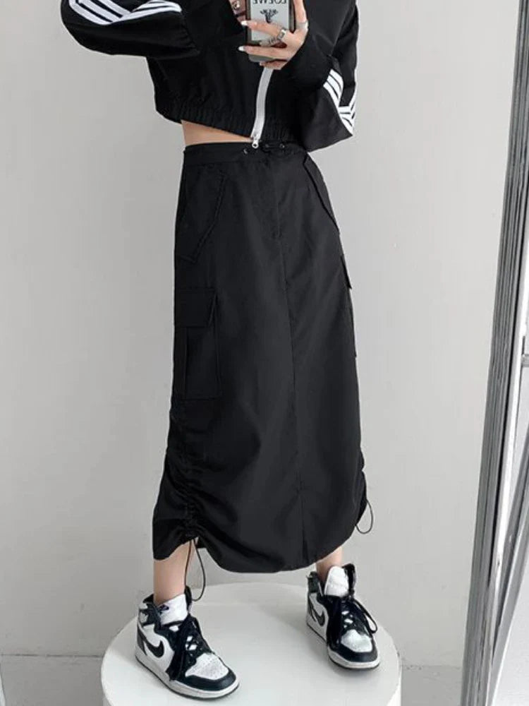 Y2K Drawstring Parachute Midi Skirt