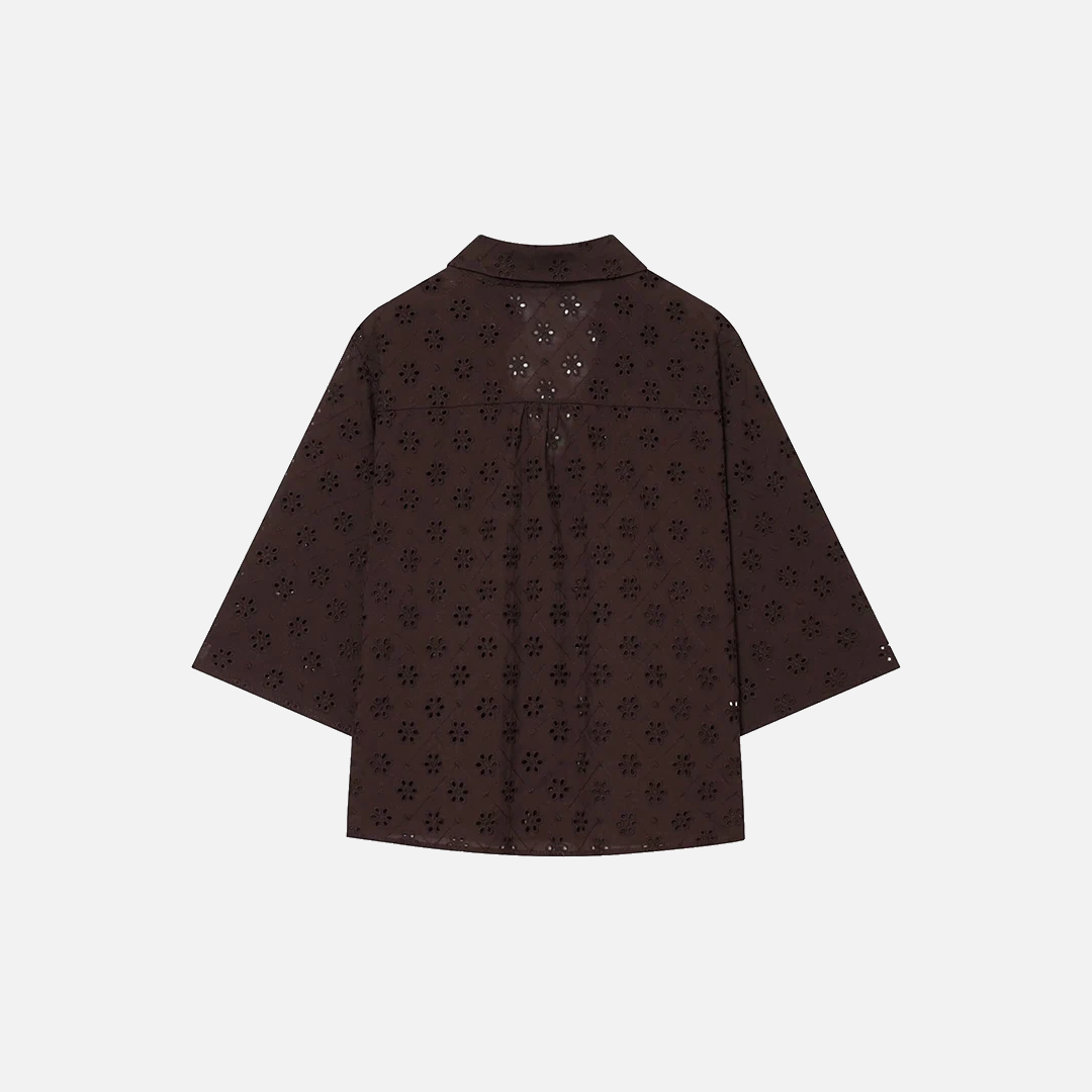 Women Brown Openwork Embroidery Shirt