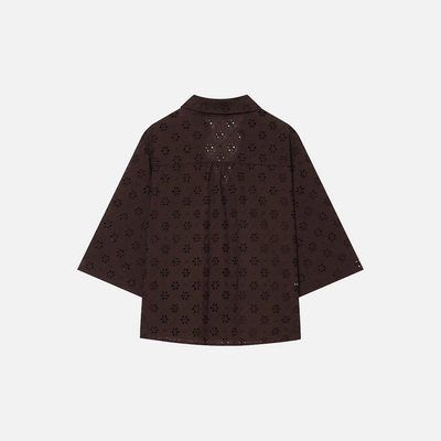 Women Brown Openwork Embroidery Shirt