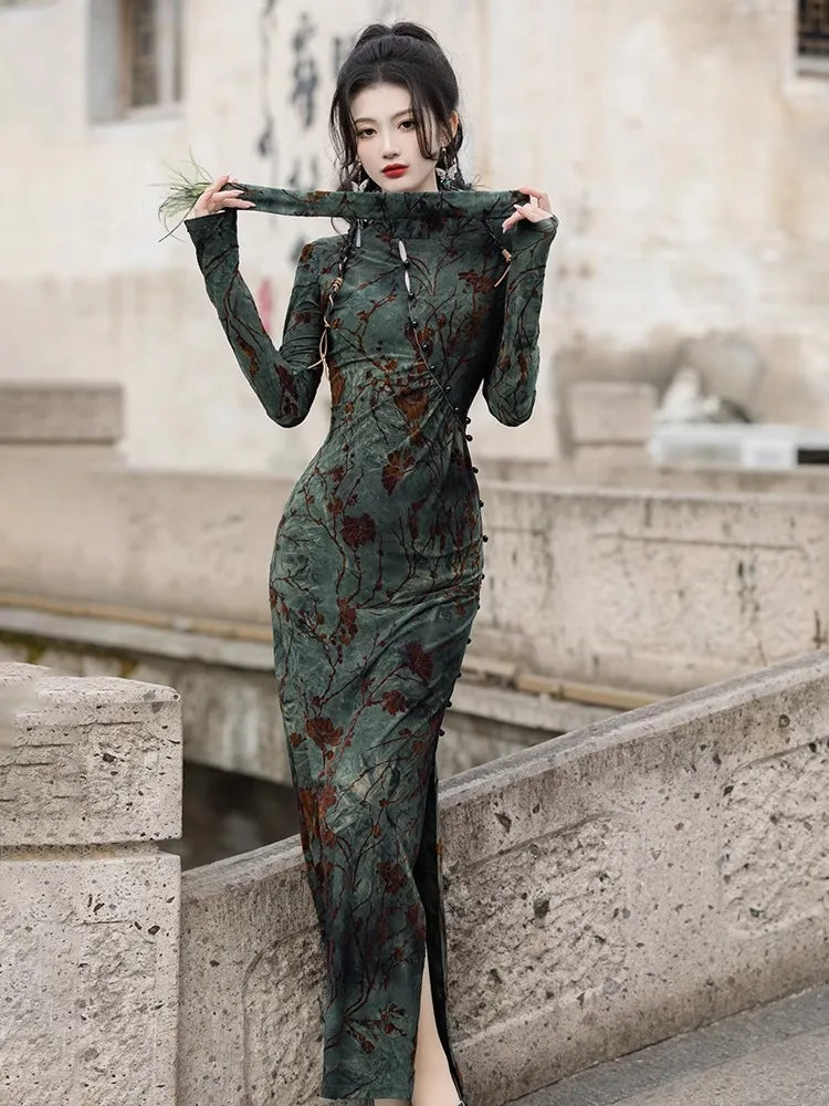 Fairycore Floral Slit Qipao Mini Dress