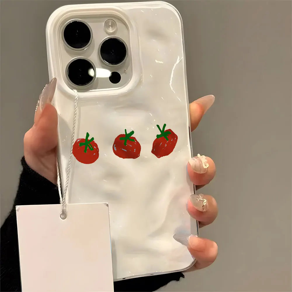 Cute Red Tomato Pattern Wave Phone Case