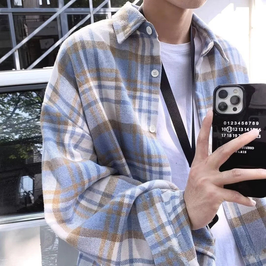 Y2K Plaid Flannel Men Shirt