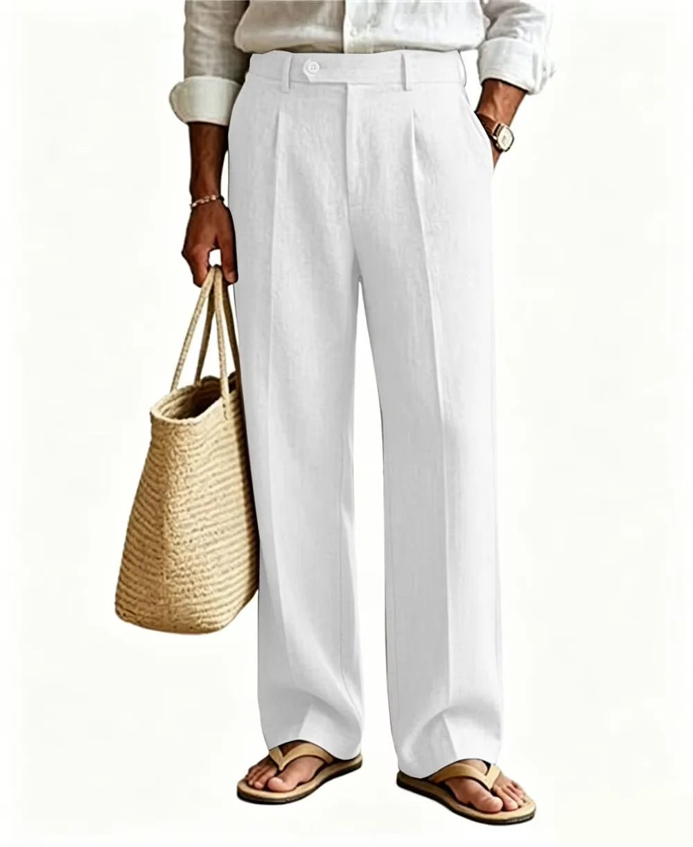 Linen Beige Straight Leg Pants
