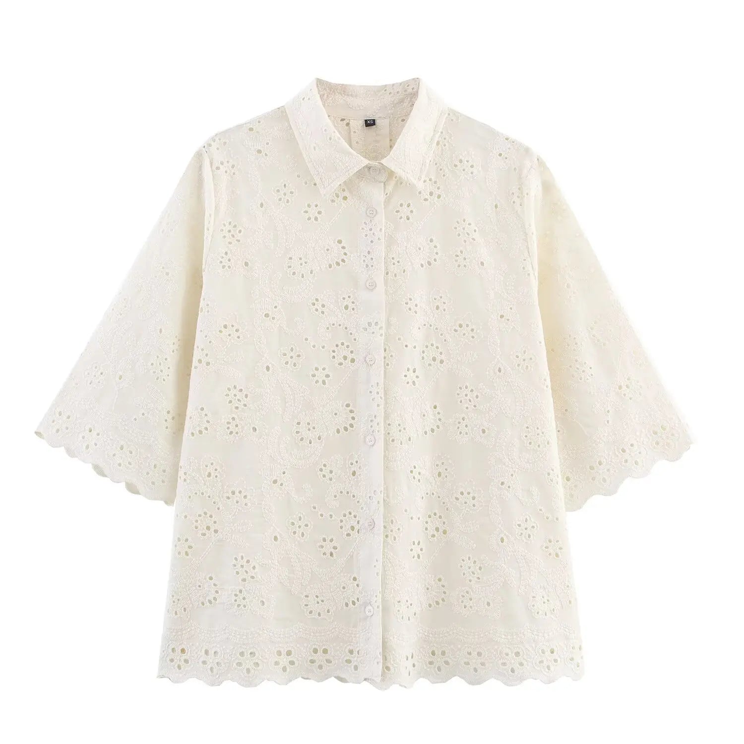 Fashion Hollow Out Embroidery Women Shirt
