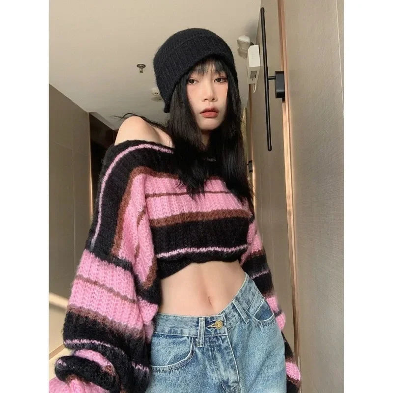 Y2K Pink Cropped Sweater