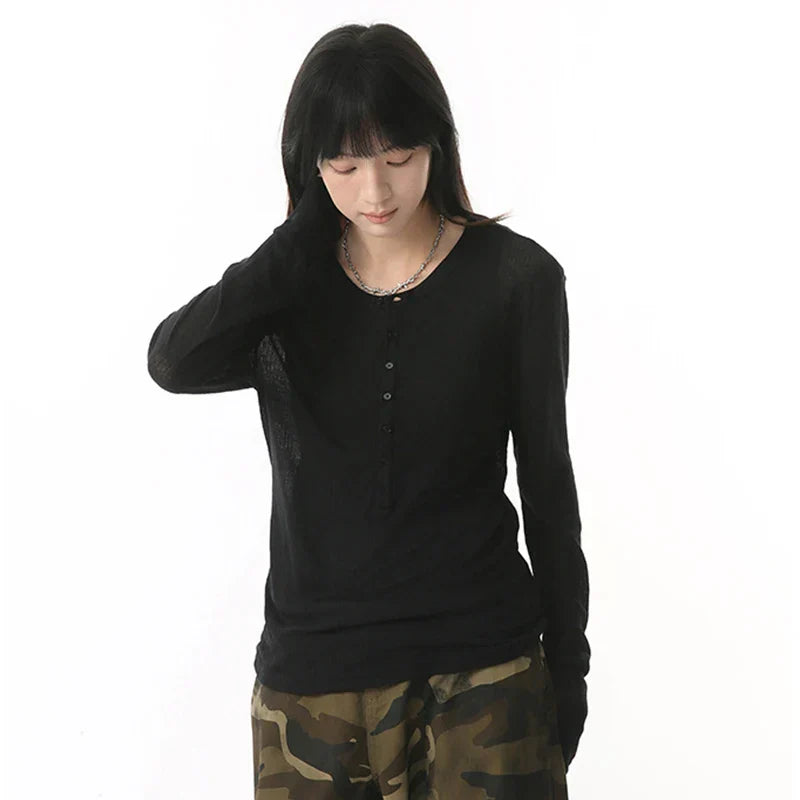 Solid Color Korean Long-Sleeved T-Shirt