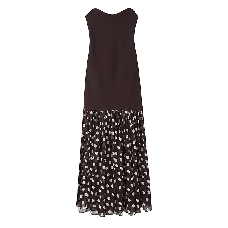 Sexy Polka Dot Patchwork Strapless Maxi Dresses