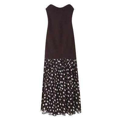 Vestidos maxi sin tirantes con retazos de lunares sexys