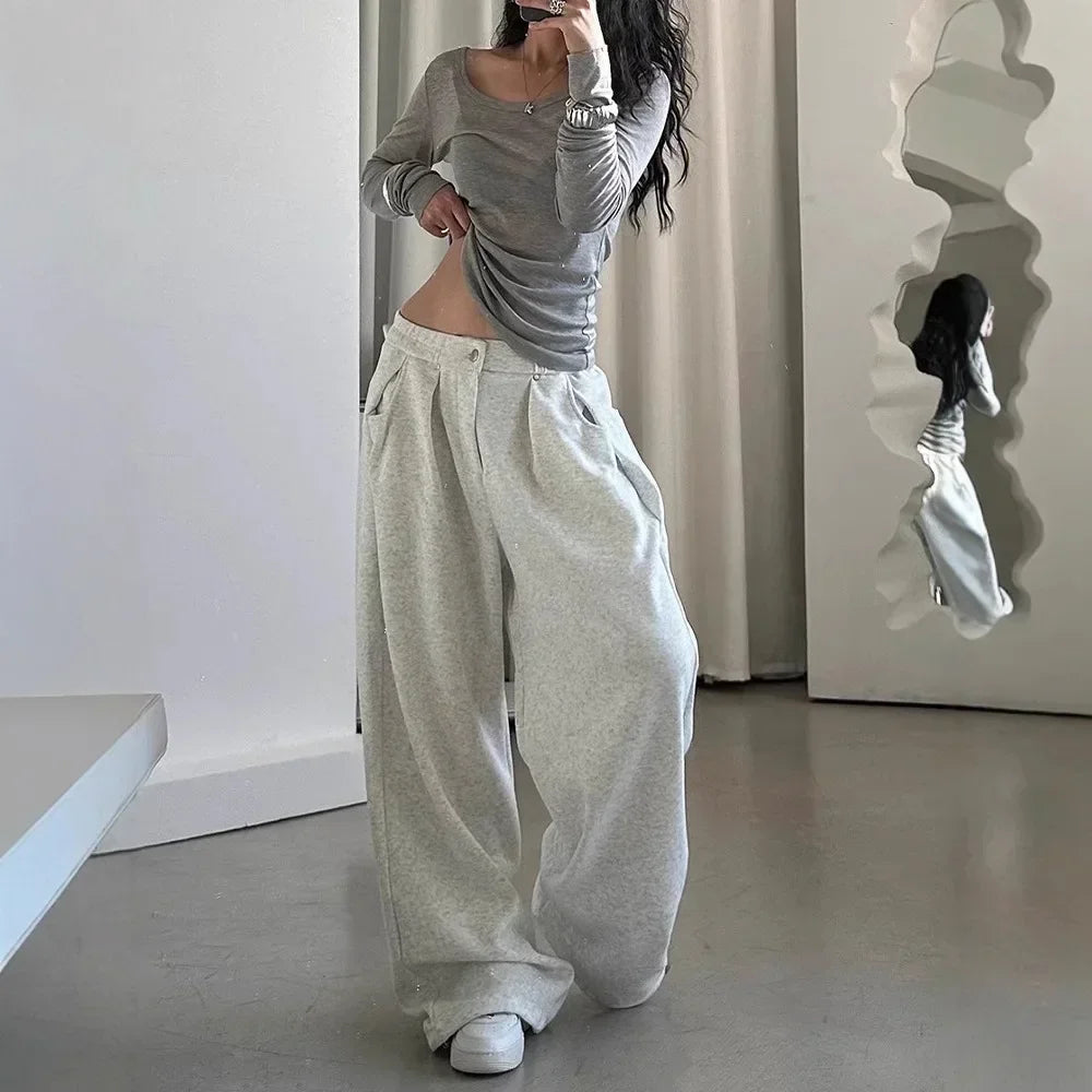 Vintage Grey Wide Leg Retro Pants