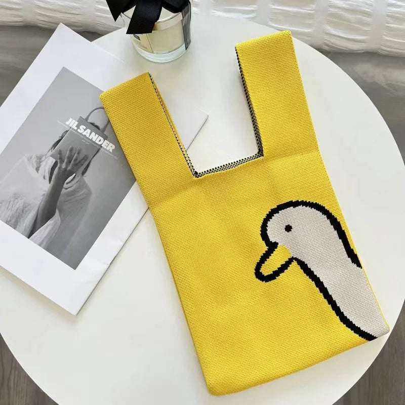 Crochet Duck Cartoons Knitted Tote Bag