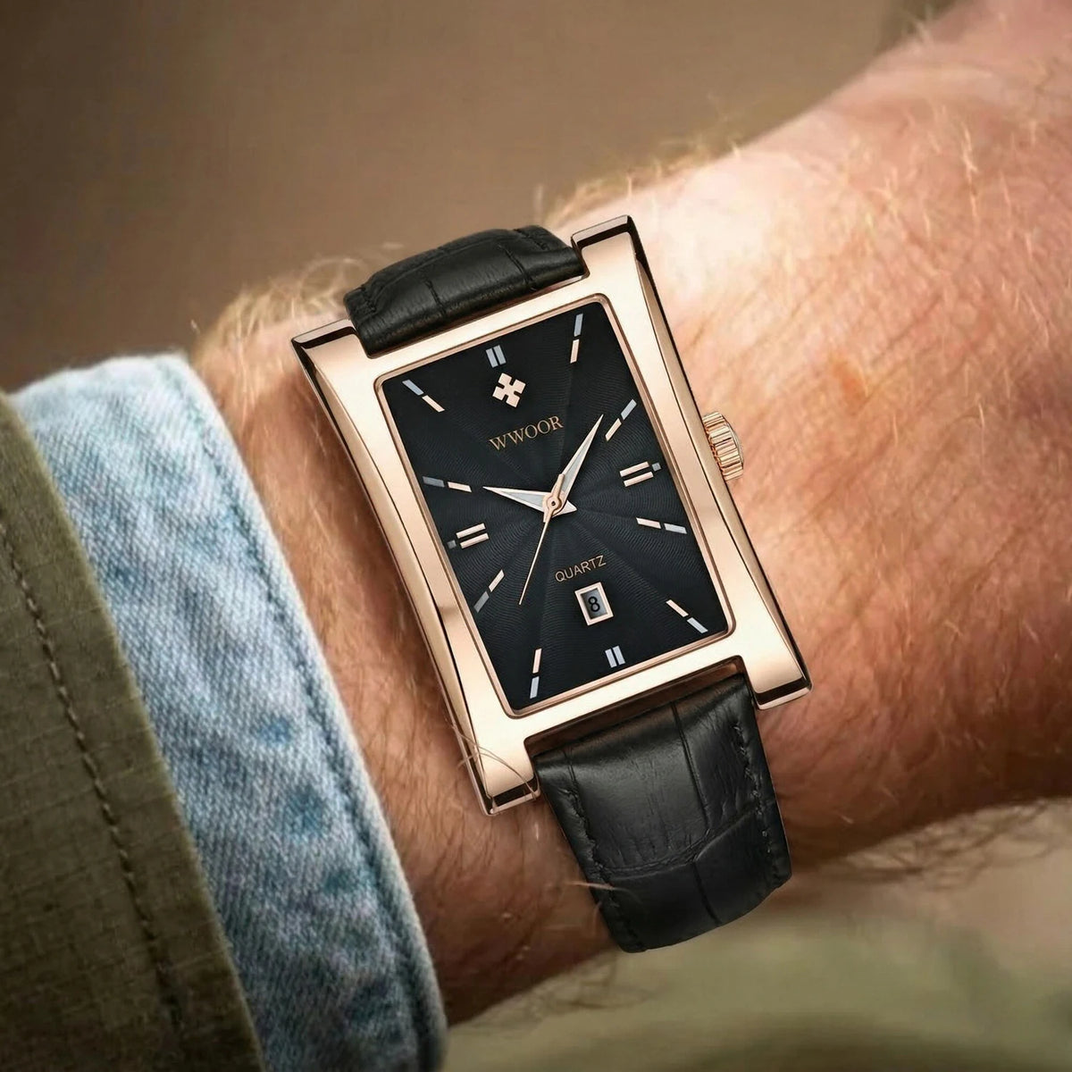 Vintage Luxury Square Men's Leather Watch