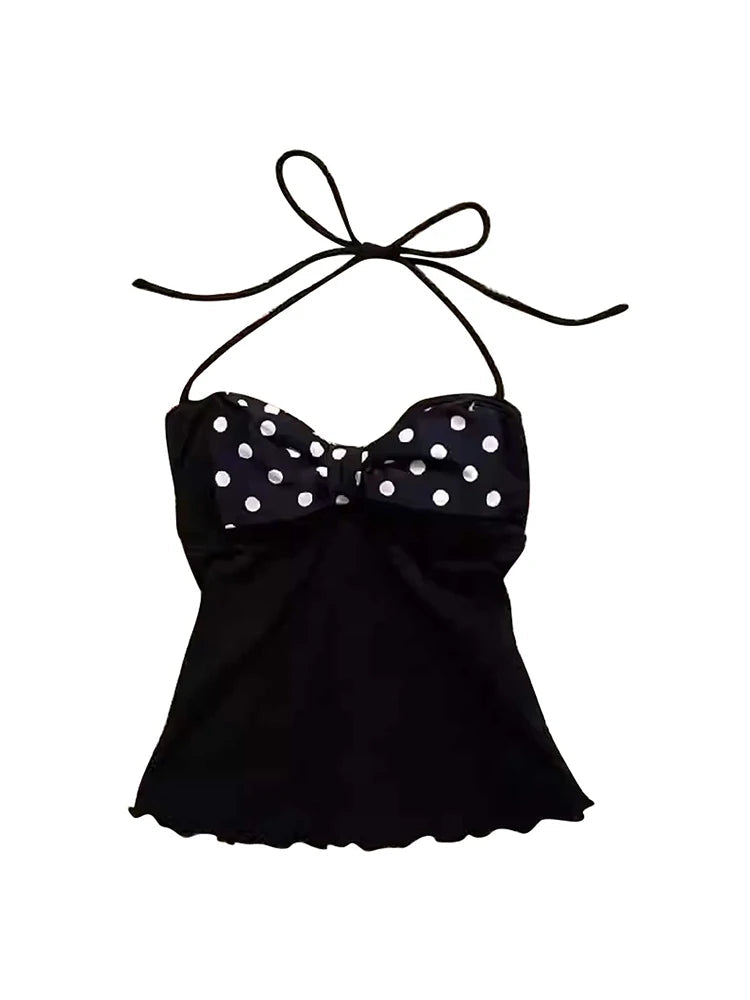 Women Polka Dot Black Crop Top