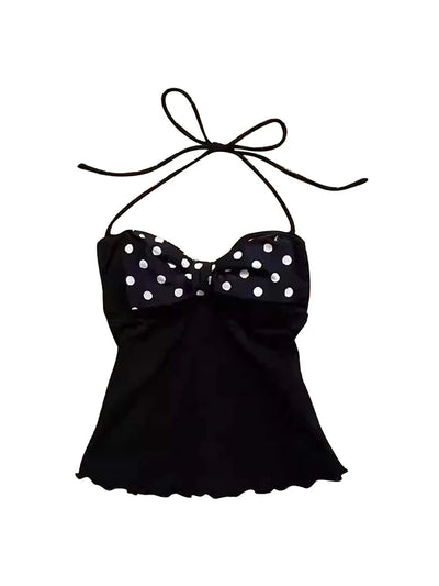 Women Polka Dot Black Crop Top