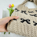 Bow Pattern Knitted Crochet Tote Bag