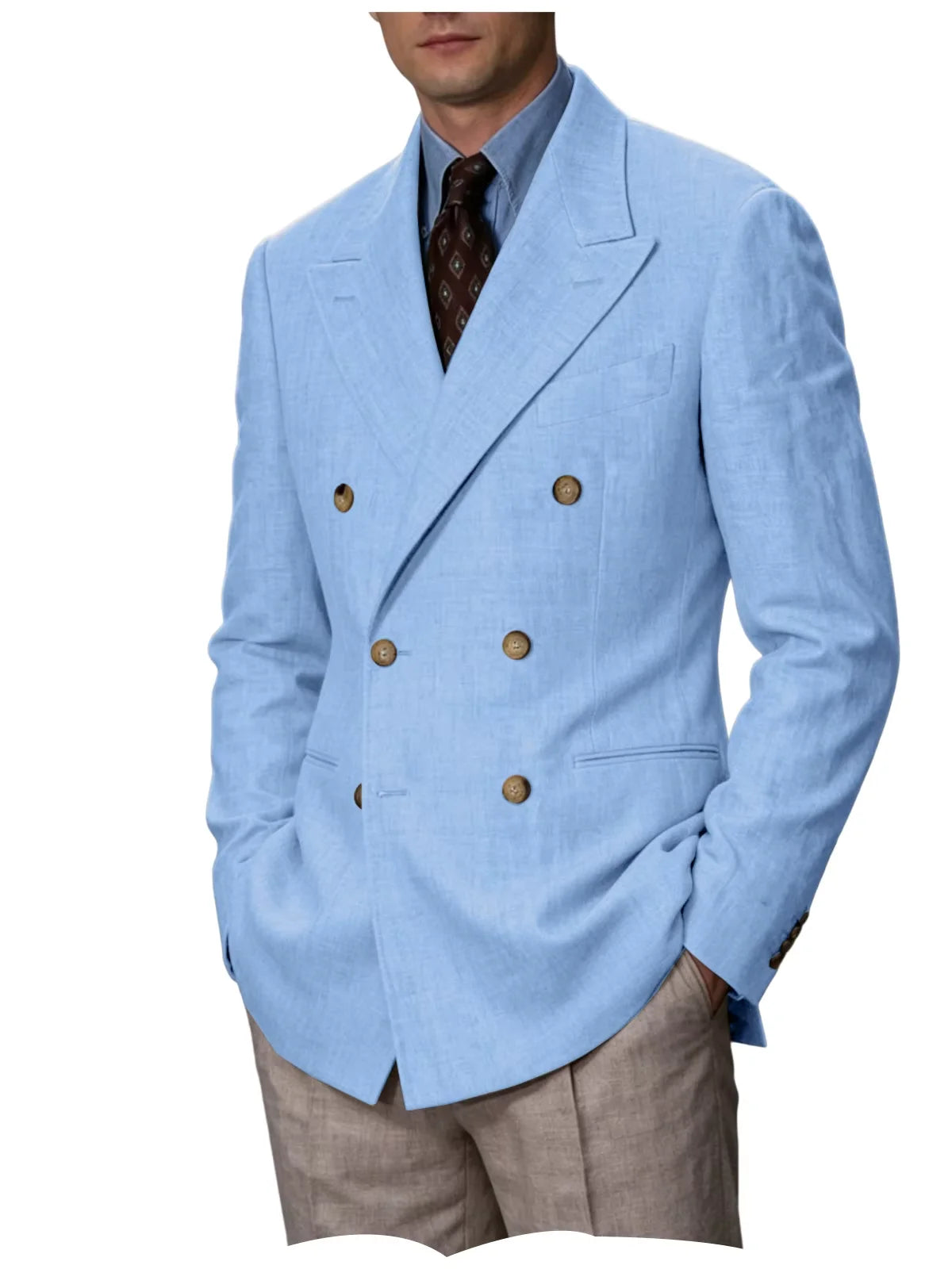 Double Breasted Linen Blend Blazer