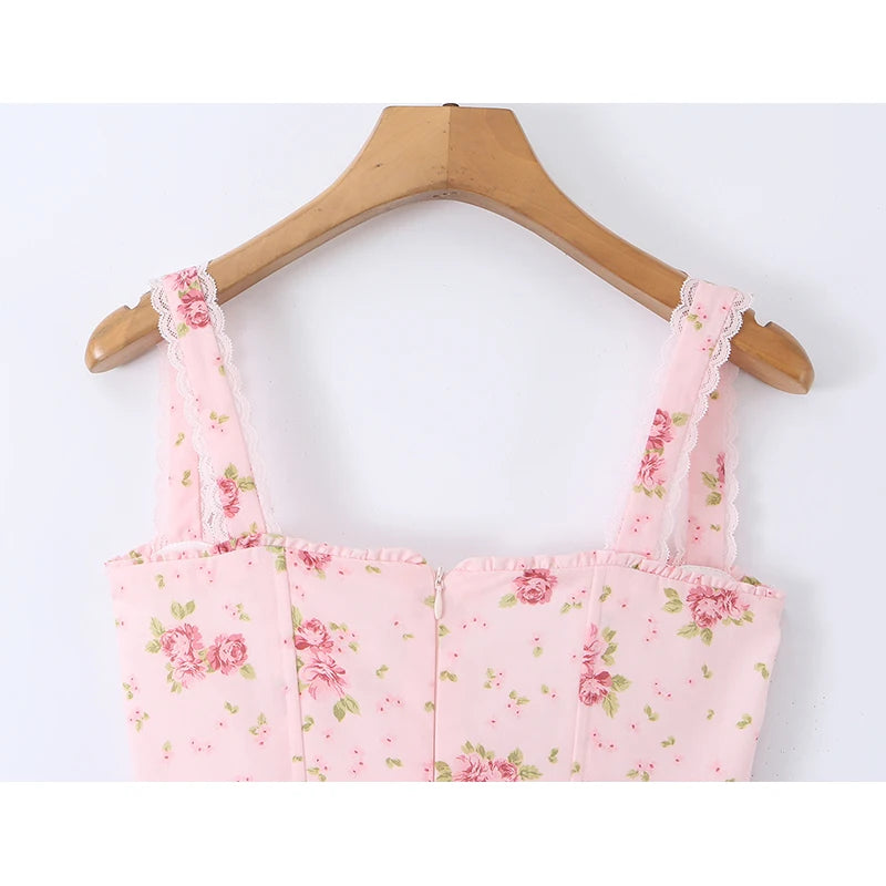 Women Pink Floral Corset Dress