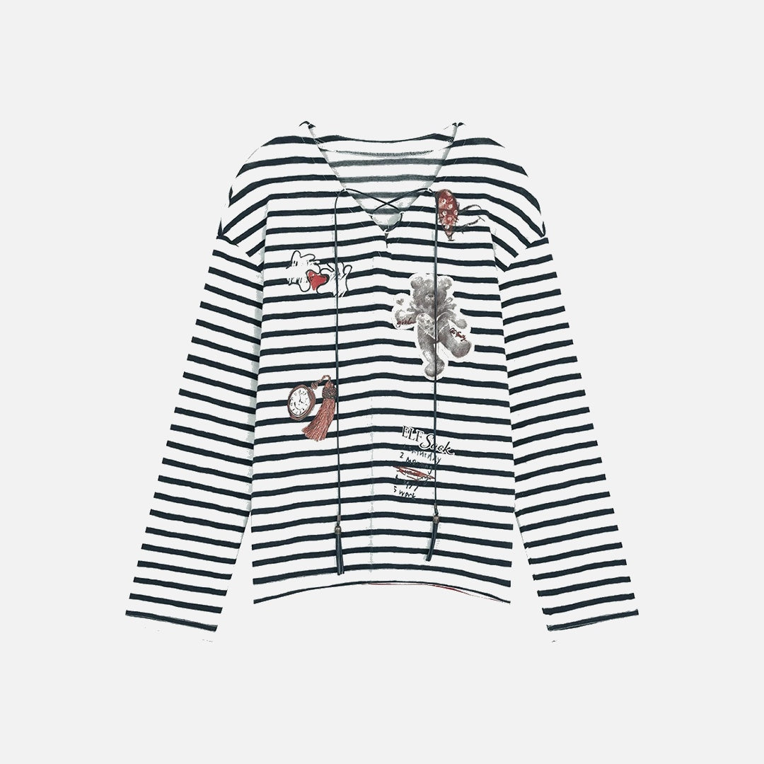 Autumn V-neck Stripped Long Sleeve T-shirt