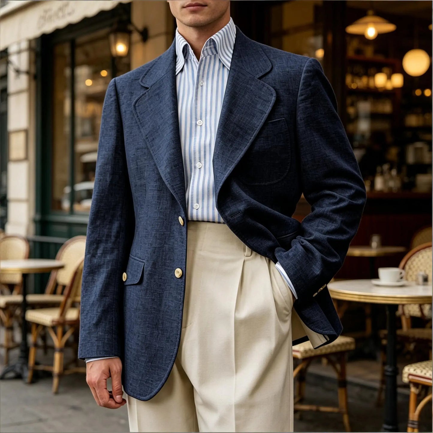 Men Natural Linen Blazer Suit Jacket