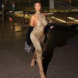 Sultry Leopard Backless Maxi Dress